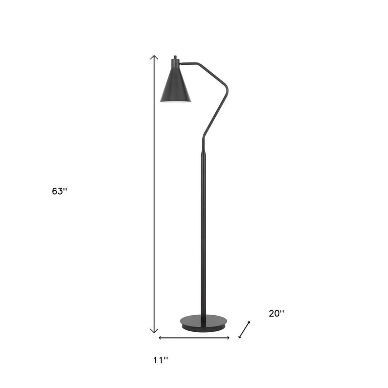 63" Gray Metal Reading Floor Lamp With Gray Metal Cone Shade