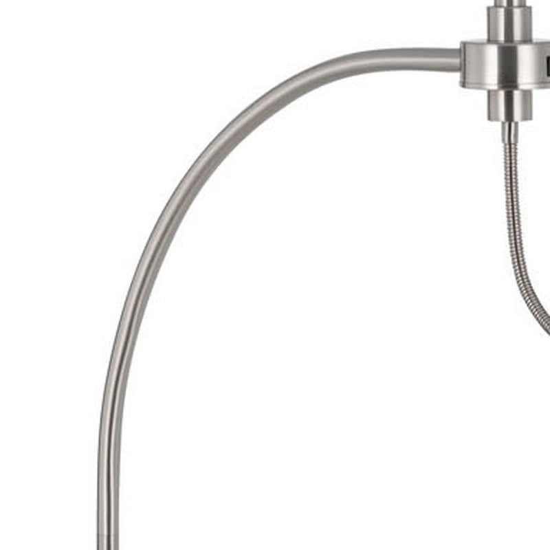 68" Nickel Metal Reading Floor Lamp With White Fabric Empire Shade