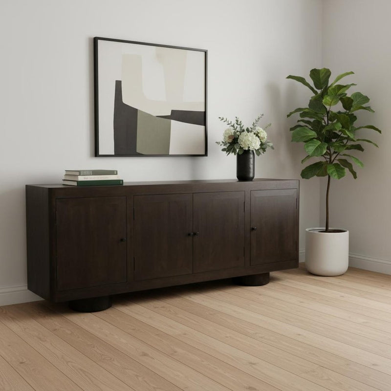 80" Dark Brown Distressed Solid Wood Sideboard With Four Doors