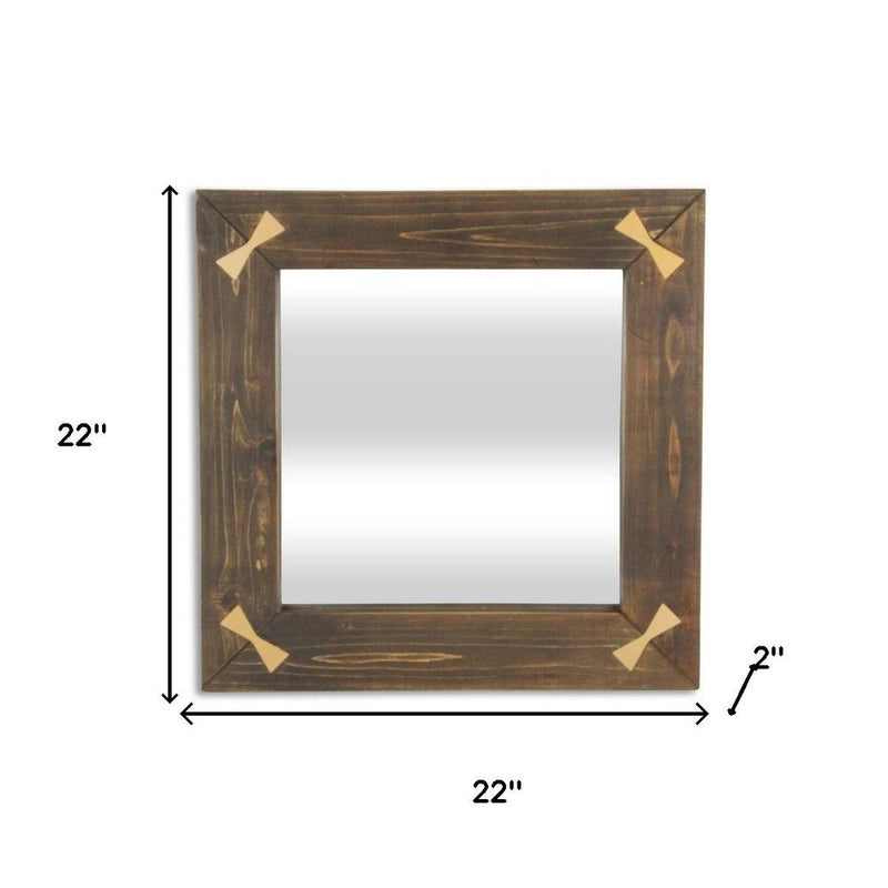 22" Brown Wood With Gold Bows Square Accent Mirror