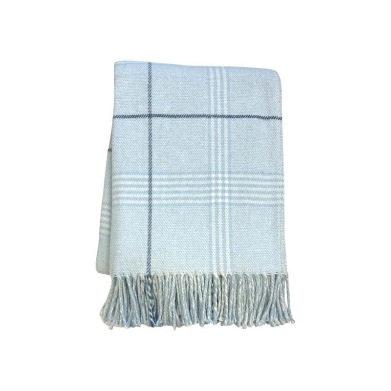 50" X 67" Sky Blue And White Plaid Cotton Blend Woven Throw Blanket with Fringe