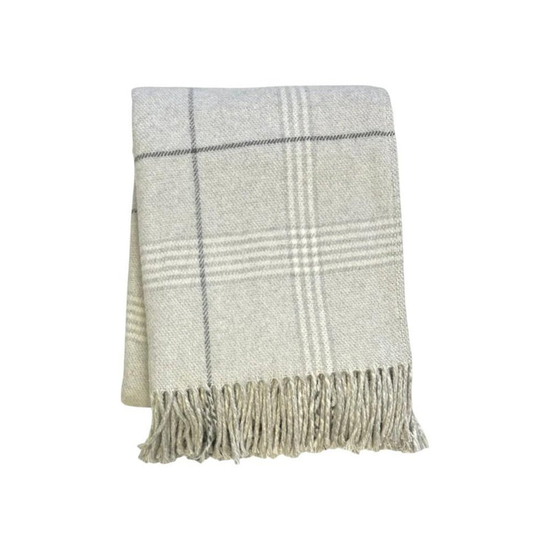 50" X 67" Sand And White Cotton Blend Woven Plaid Throw Blanket with Fringe