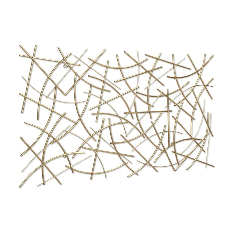 24" X 44" Gold Abstract Lines Metal Hanging Dimensional Sculpture
