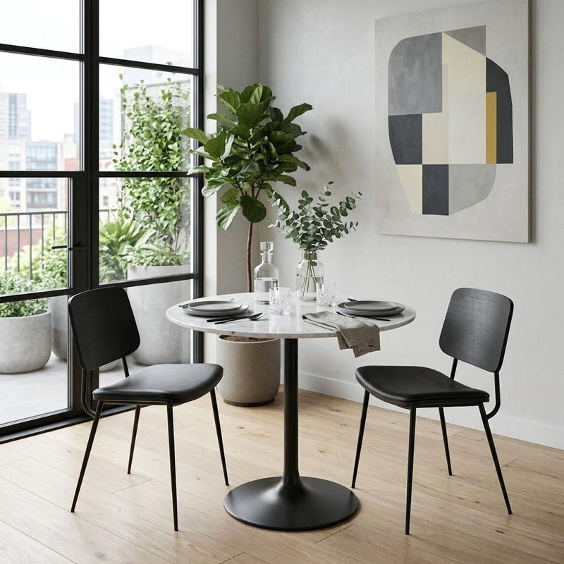 Set of Two Black Faux Leather And Solid Wood Dining Side Chairs