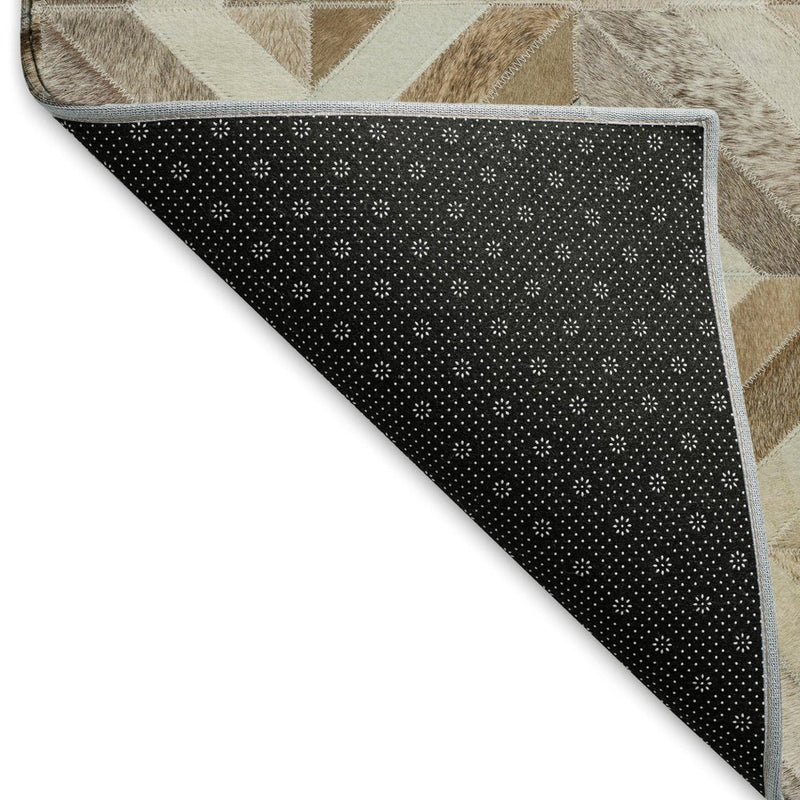 8' Gray Brown And Ivory Diamond Washable Round Rug With UV Protection
