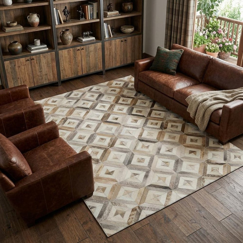 8' Gray Brown And Ivory Diamond Washable Round Rug With UV Protection