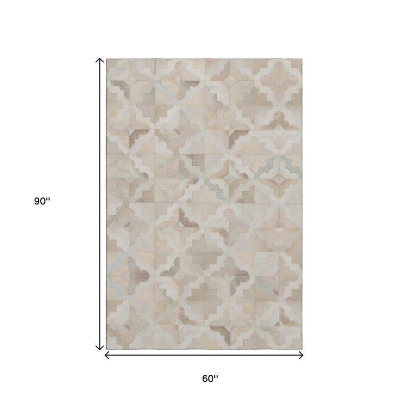5' X 8' Ivory Beige And Gray Diamond Washable Area Rug With UV Protection