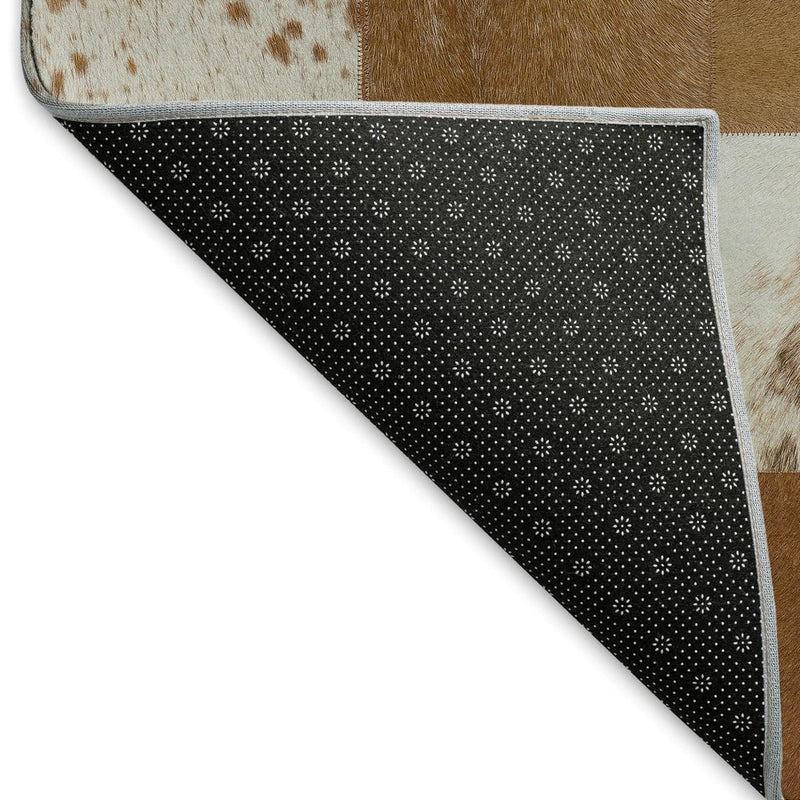 8' Brown And Ivory Patchwork Washable Round Rug With UV Protection