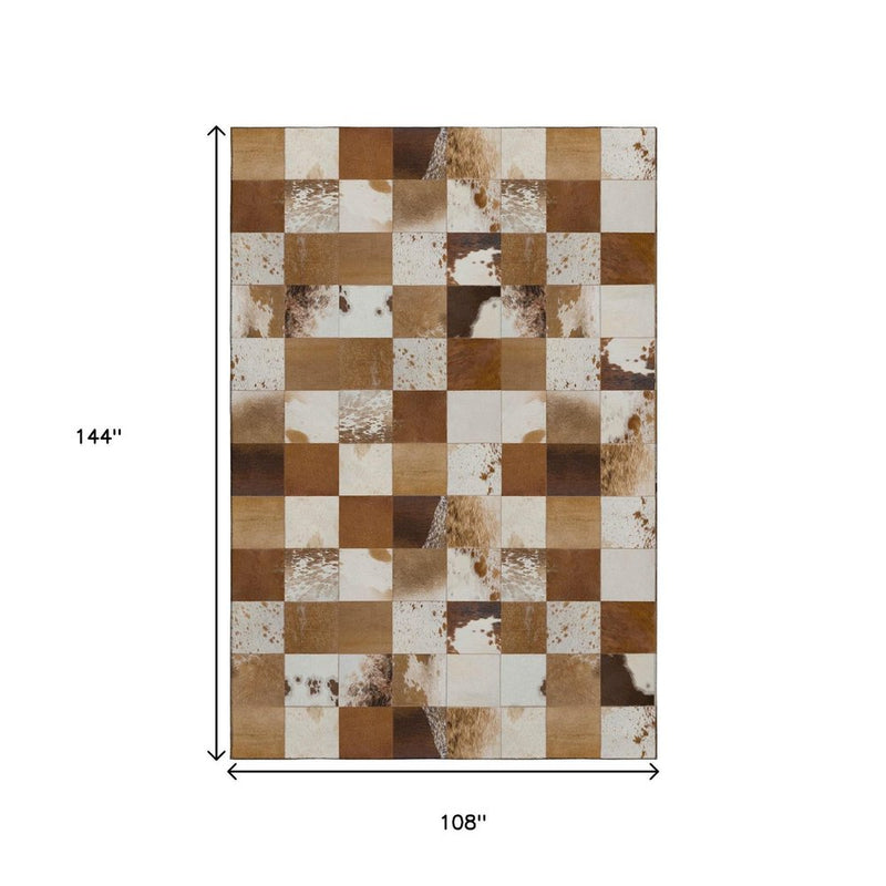 8' Brown And Ivory Patchwork Washable Round Rug With UV Protection