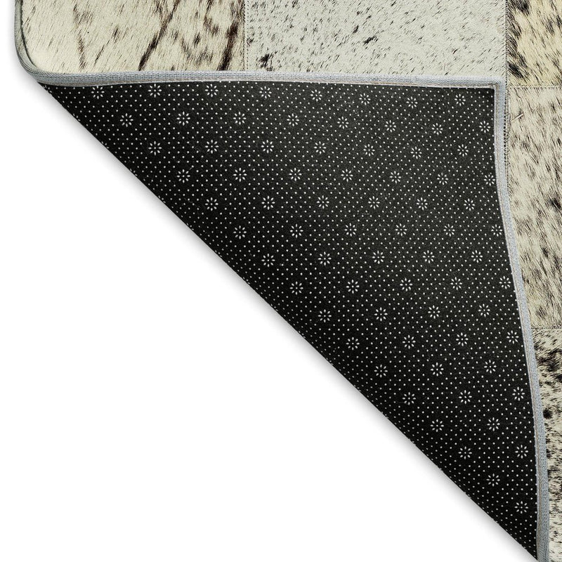 3' X 5' Black Granite Gray And Ivory Cowhide Print Washable Area Rug With UV Protection