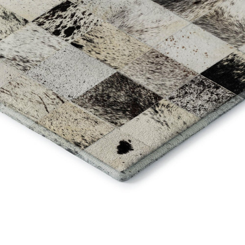3' X 5' Black Granite Gray And Ivory Cowhide Print Washable Area Rug With UV Protection