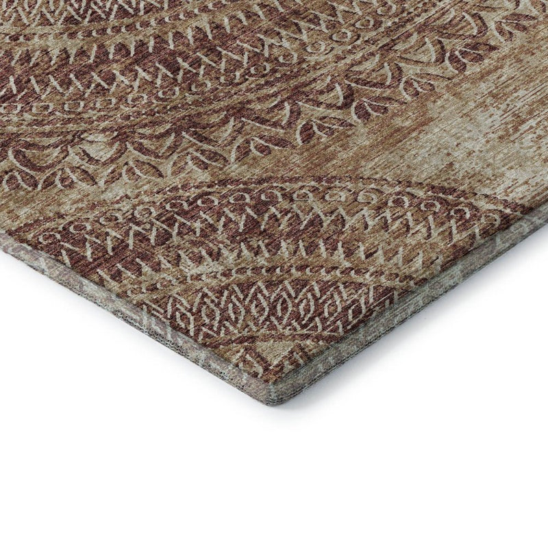 10' X 14' Burnt Sienna And Ivory Medallion Washable Area Rug With UV Protection
