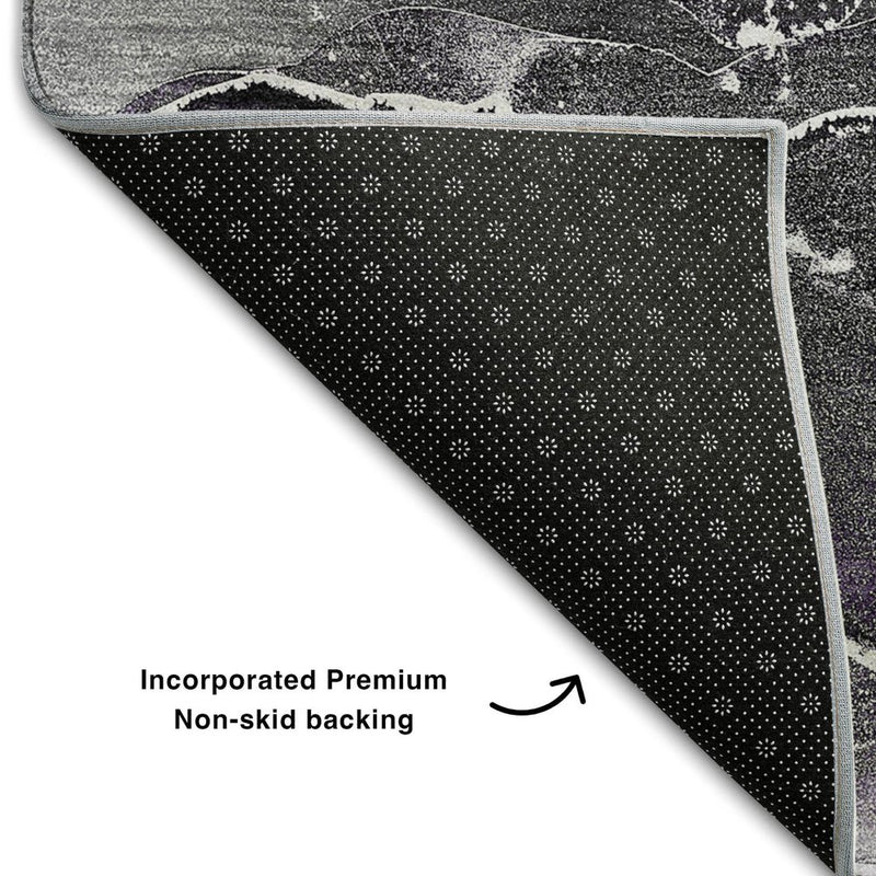 3' X 5' Purple And Charcoal Abstract Washable Area Rug With UV Protection