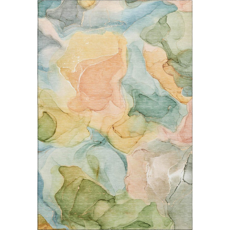 3' X 5' Blue Green And Orange Abstract Washable Area Rug With UV Protection