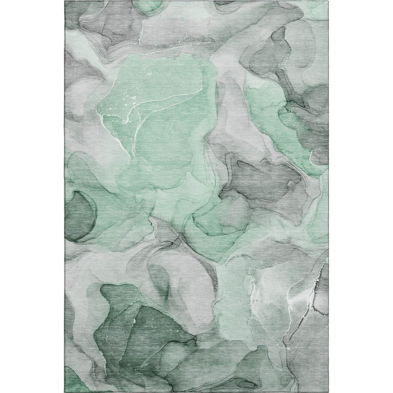 3' X 5' Green Gray And Ivory Abstract Washable Area Rug With UV Protection
