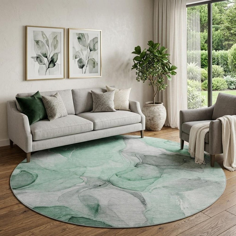 3' X 5' Green Gray And Ivory Abstract Washable Area Rug With UV Protection