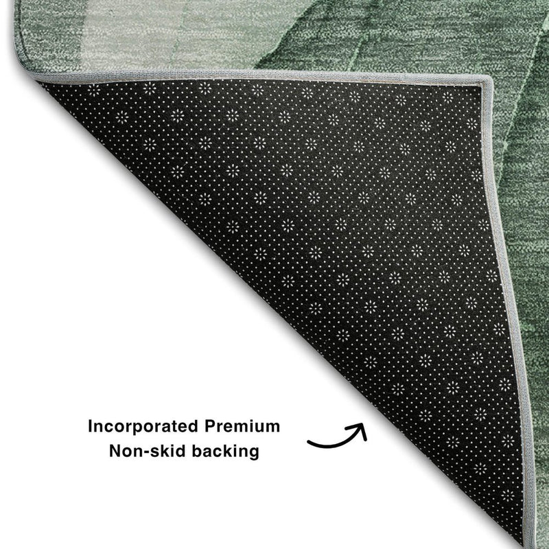 3' X 5' Green Gray And Ivory Abstract Washable Area Rug With UV Protection
