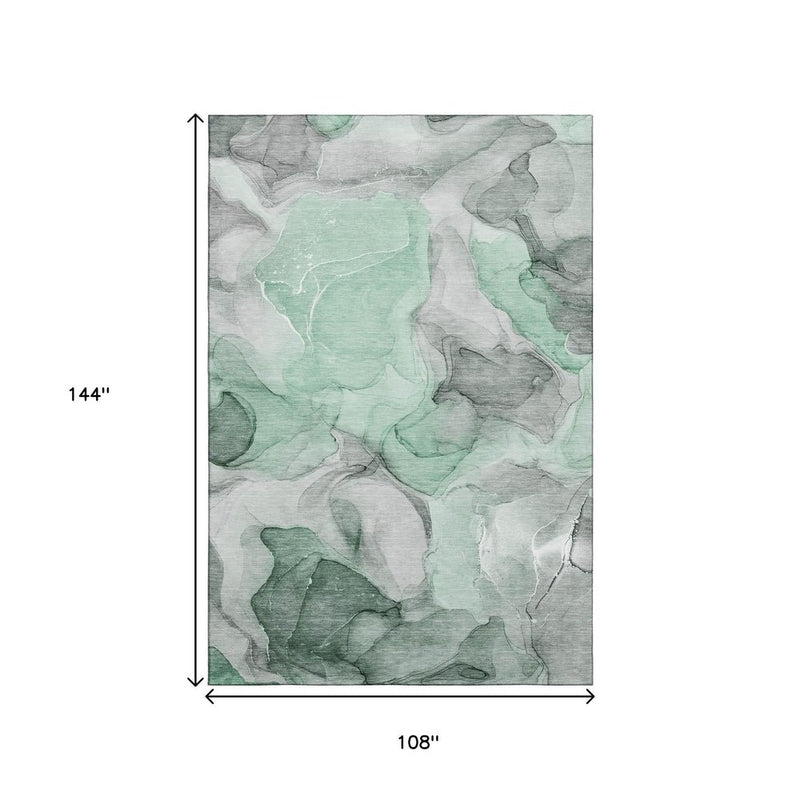 3' X 5' Green Gray And Ivory Abstract Washable Area Rug With UV Protection