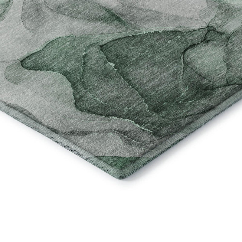 3' X 5' Green Gray And Ivory Abstract Washable Area Rug With UV Protection