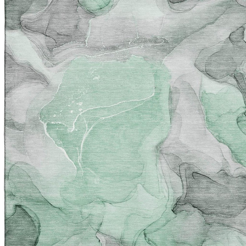 3' X 5' Green Gray And Ivory Abstract Washable Area Rug With UV Protection