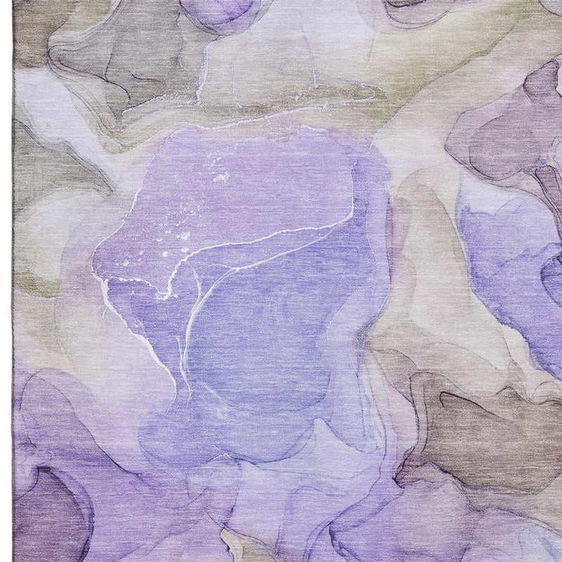 3' X 5' Purple And Gray Abstract Washable Area Rug With UV Protection