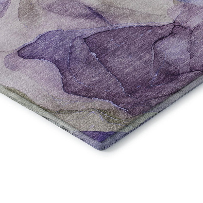 3' X 5' Purple And Gray Abstract Washable Area Rug With UV Protection