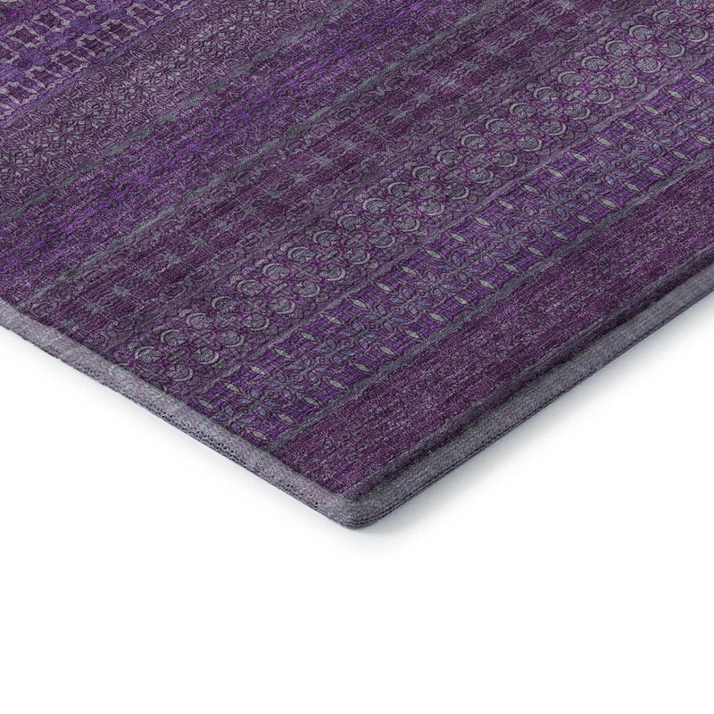 8' X 10' Eggplant And Ivory Striped Washable Area Rug With UV Protection