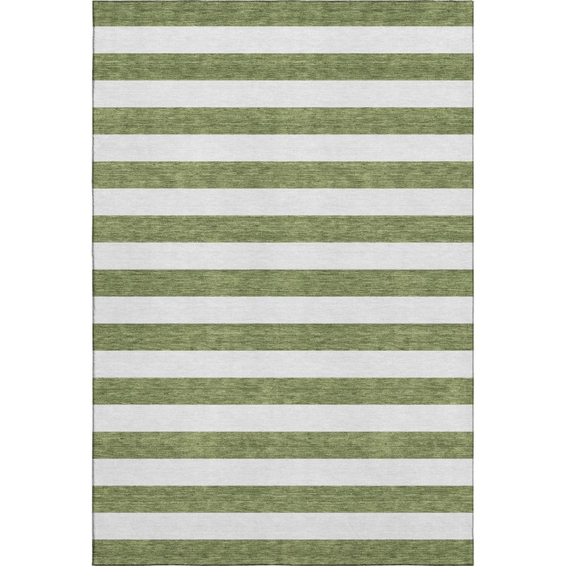 5' X 8' Olive Green And Ivory Striped Washable Area Rug With UV Protection