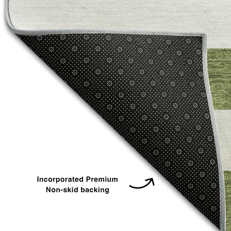 5' X 8' Olive Green And Ivory Striped Washable Area Rug With UV Protection