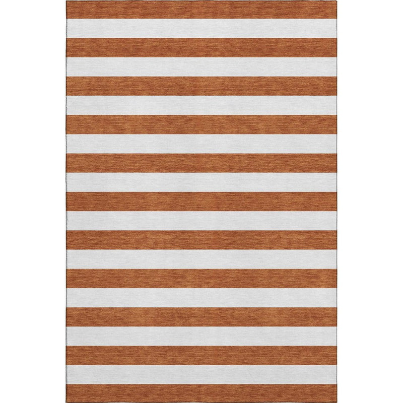 10' X 14' Rust And Ivory Striped Washable Area Rug With UV Protection