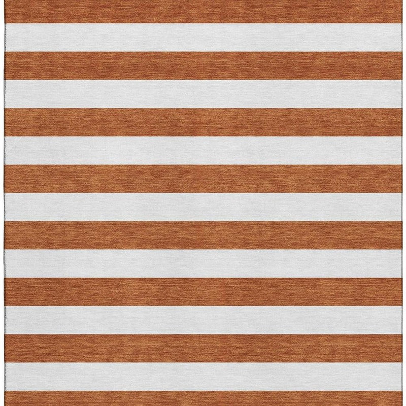 10' X 14' Rust And Ivory Striped Washable Area Rug With UV Protection