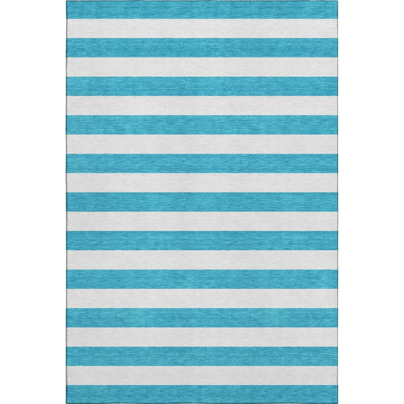 10' X 14' Teal And Ivory Striped Washable Area Rug With UV Protection