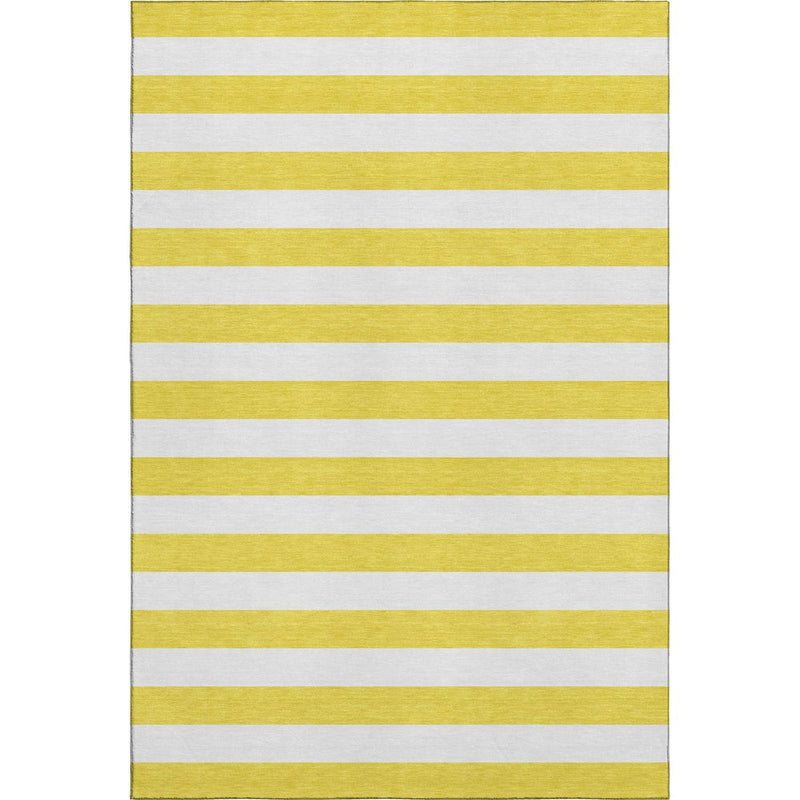 5' X 8' Yellow And Ivory Striped Washable Area Rug With UV Protection