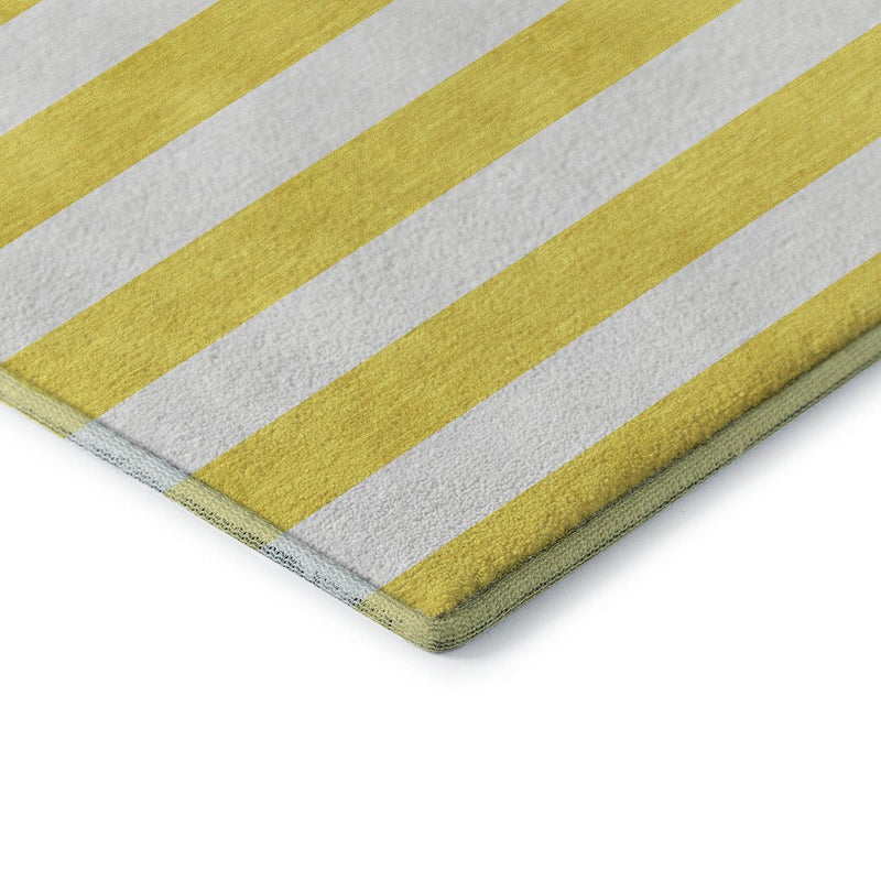 5' X 8' Yellow And Ivory Striped Washable Area Rug With UV Protection