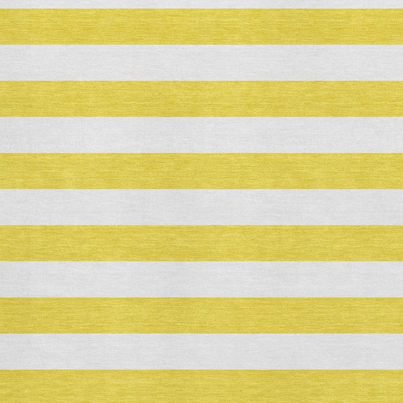 5' X 8' Yellow And Ivory Striped Washable Area Rug With UV Protection