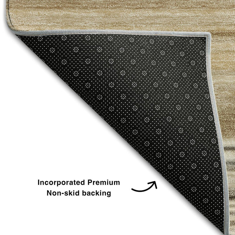 5' X 8' Chocolate And Ivory Striped Washable Area Rug With UV Protection