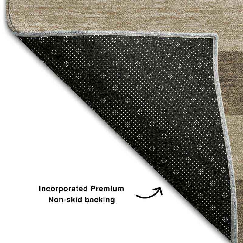 10' X 14' Coffee And Beige Striped Washable Area Rug With UV Protection