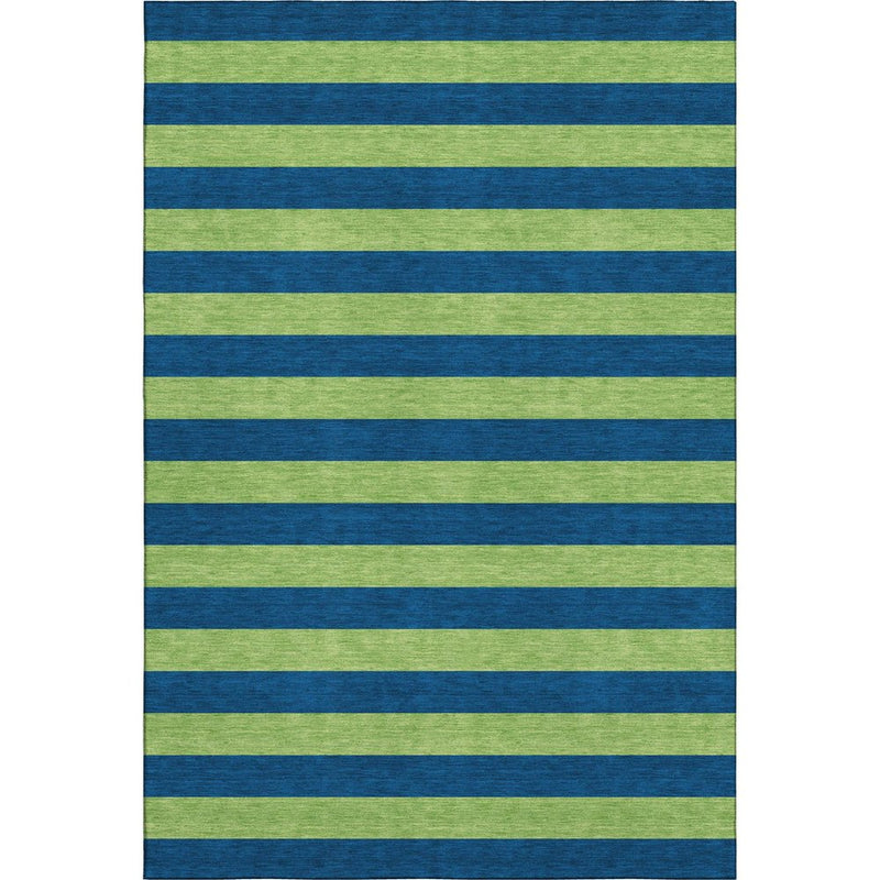 8' X 10' Navy Blue And Green Striped Washable Area Rug With UV Protection