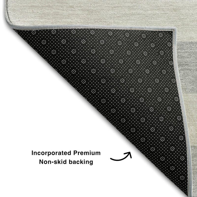 10' X 14' Pewter And Gray Striped Washable Area Rug With UV Protection