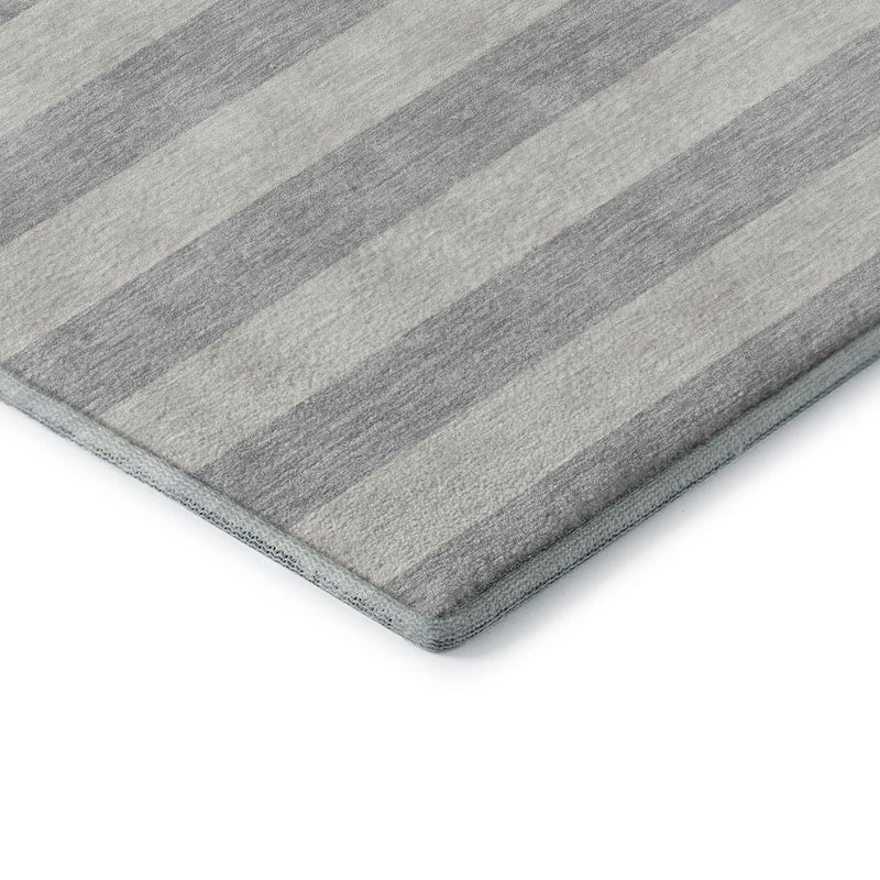 10' X 14' Pewter And Gray Striped Washable Area Rug With UV Protection