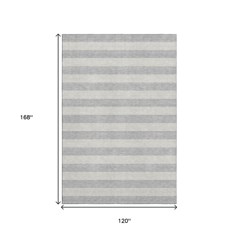 10' X 14' Pewter And Gray Striped Washable Area Rug With UV Protection