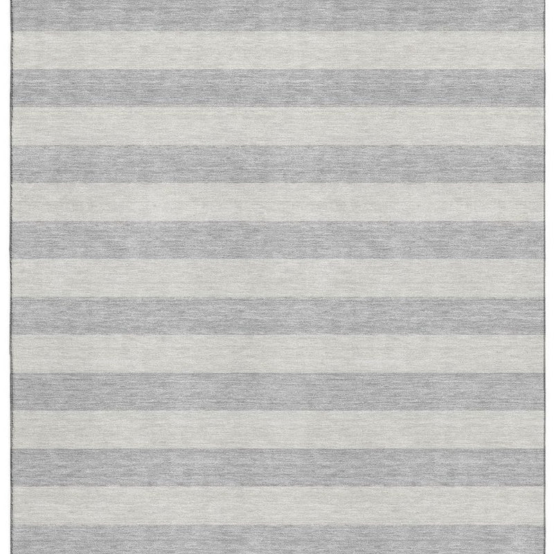10' X 14' Pewter And Gray Striped Washable Area Rug With UV Protection