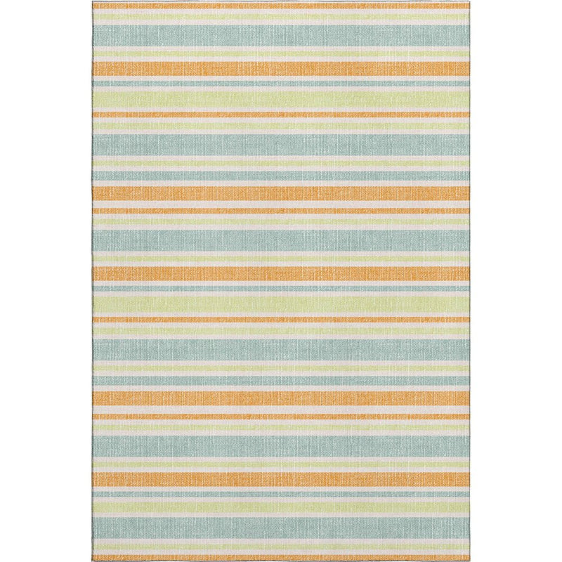 8' X 10' Orange Green And Blue Striped Washable Area Rug With UV Protection