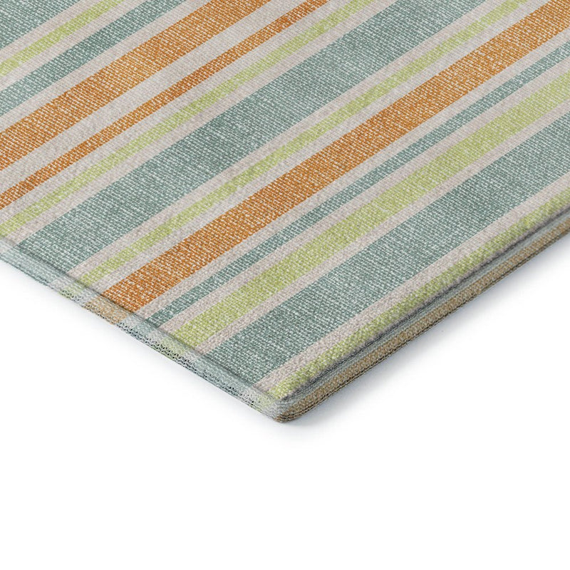 8' X 10' Orange Green And Blue Striped Washable Area Rug With UV Protection