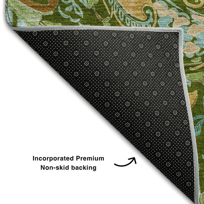 3' X 5' Green And Blue Paisley Washable Area Rug With UV Protection