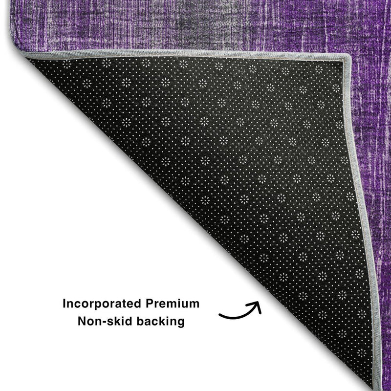10' X 14' Purple And Ivory Striped Washable Area Rug With UV Protection