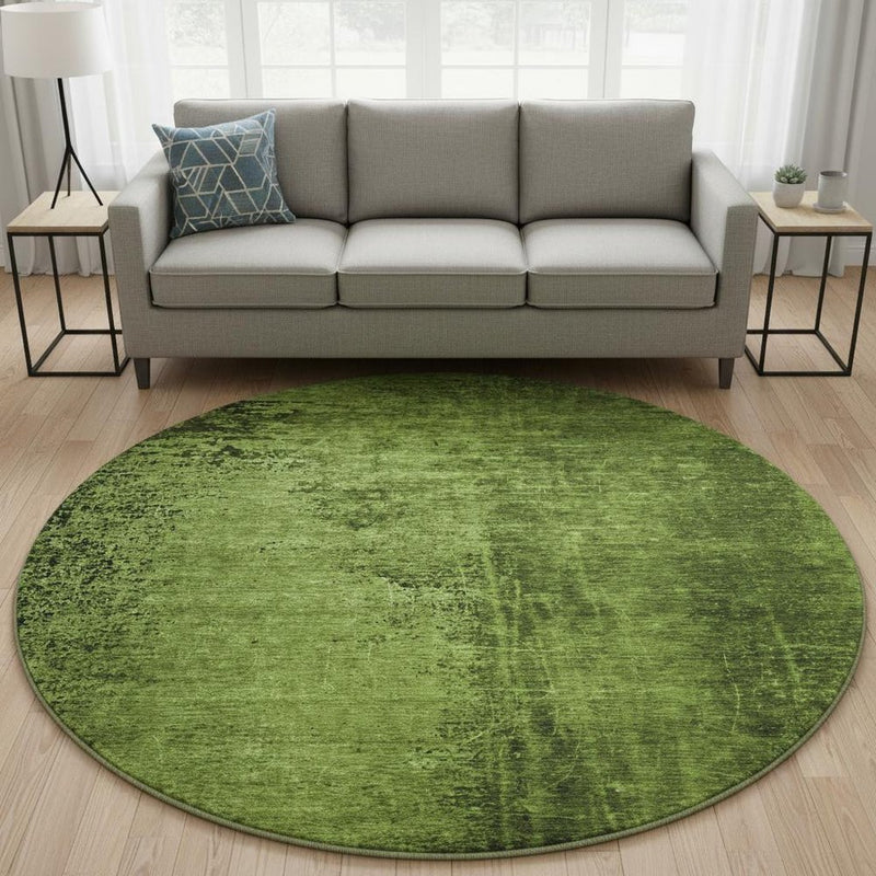 8' Green And Gray Abstract Washable Round Rug With UV Protection