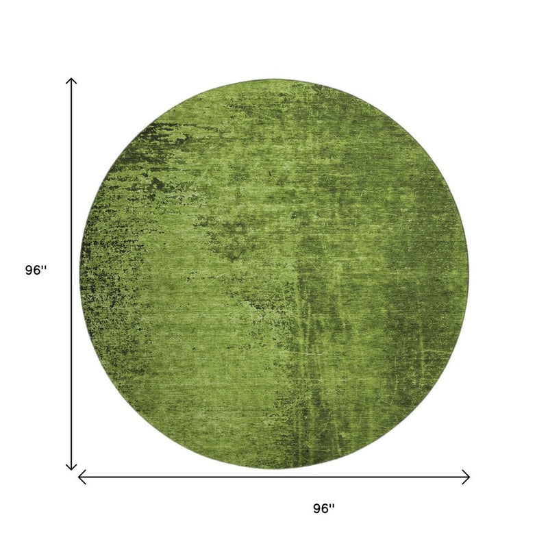 8' Green And Gray Abstract Washable Round Rug With UV Protection