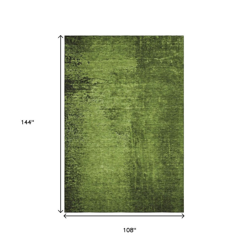 9' X 12' Green And Gray Abstract Washable Area Rug With UV Protection
