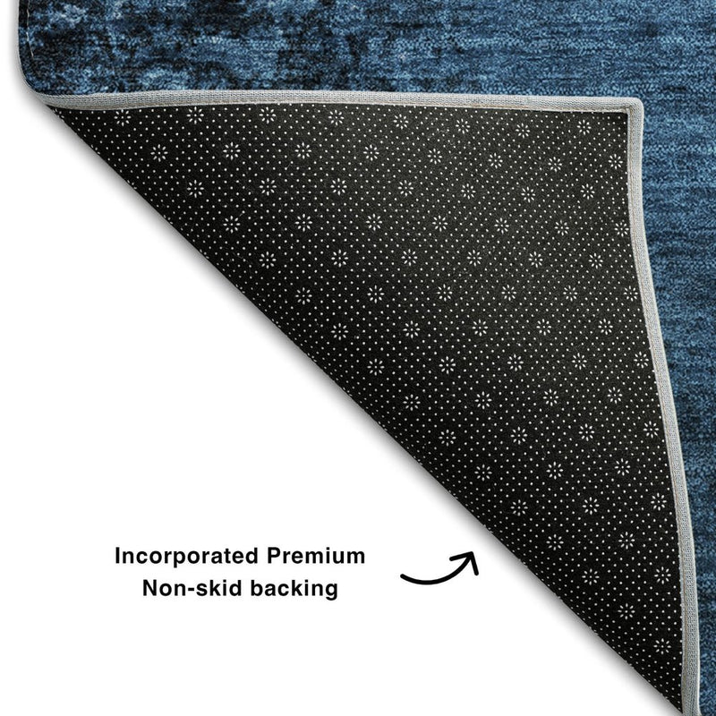5' X 8' Navy Blue And Gray Abstract Washable Area Rug With UV Protection